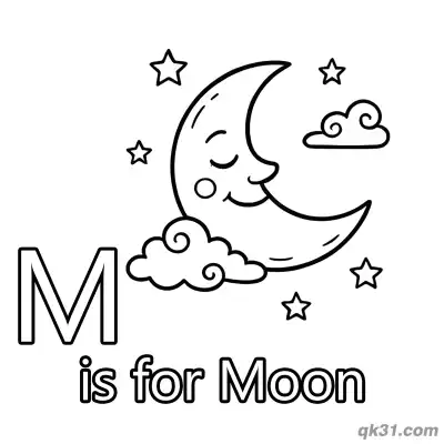 Letter M Is For Moon Coloring Page Sleeping Crescent With Stars Printable