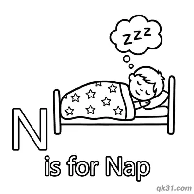 Free printable Letter N is for Nap Coloring Page Sleeping Boy with Zzz Printable for Kids coloring page