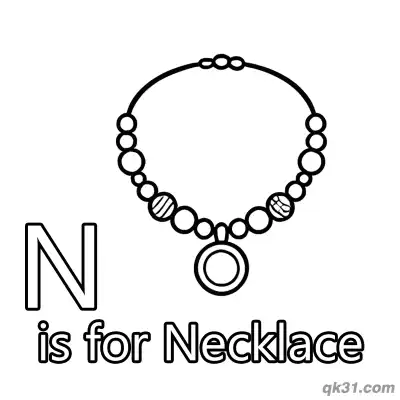 Free printable Letter N is for Necklace Coloring Page Beaded Jewelry Activity Sheet for Toddlers coloring page