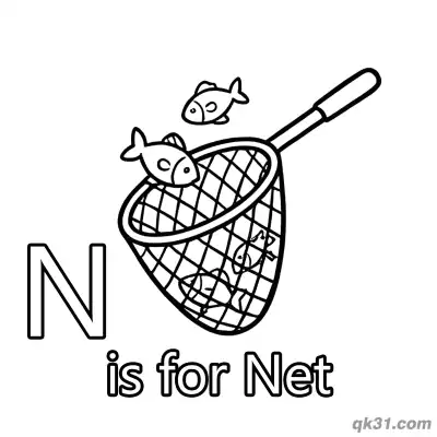Free printable Letter N is for Net Coloring Page Fishing Net with Fish Printable for Kids coloring page
