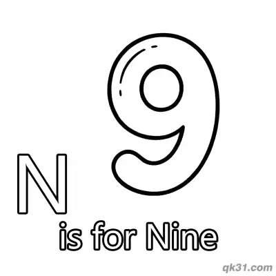Free printable Letter N is for Nine Coloring Page Number 9 Counting Worksheet for Kindergarten coloring page