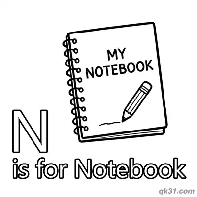 Free printable Letter N is for Notebook Coloring Page School Supplies Activity Sheet for Kids coloring page