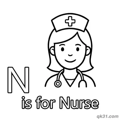 Free printable Letter N is for Nurse Coloring Page Community Helper Worksheet for Preschool coloring page