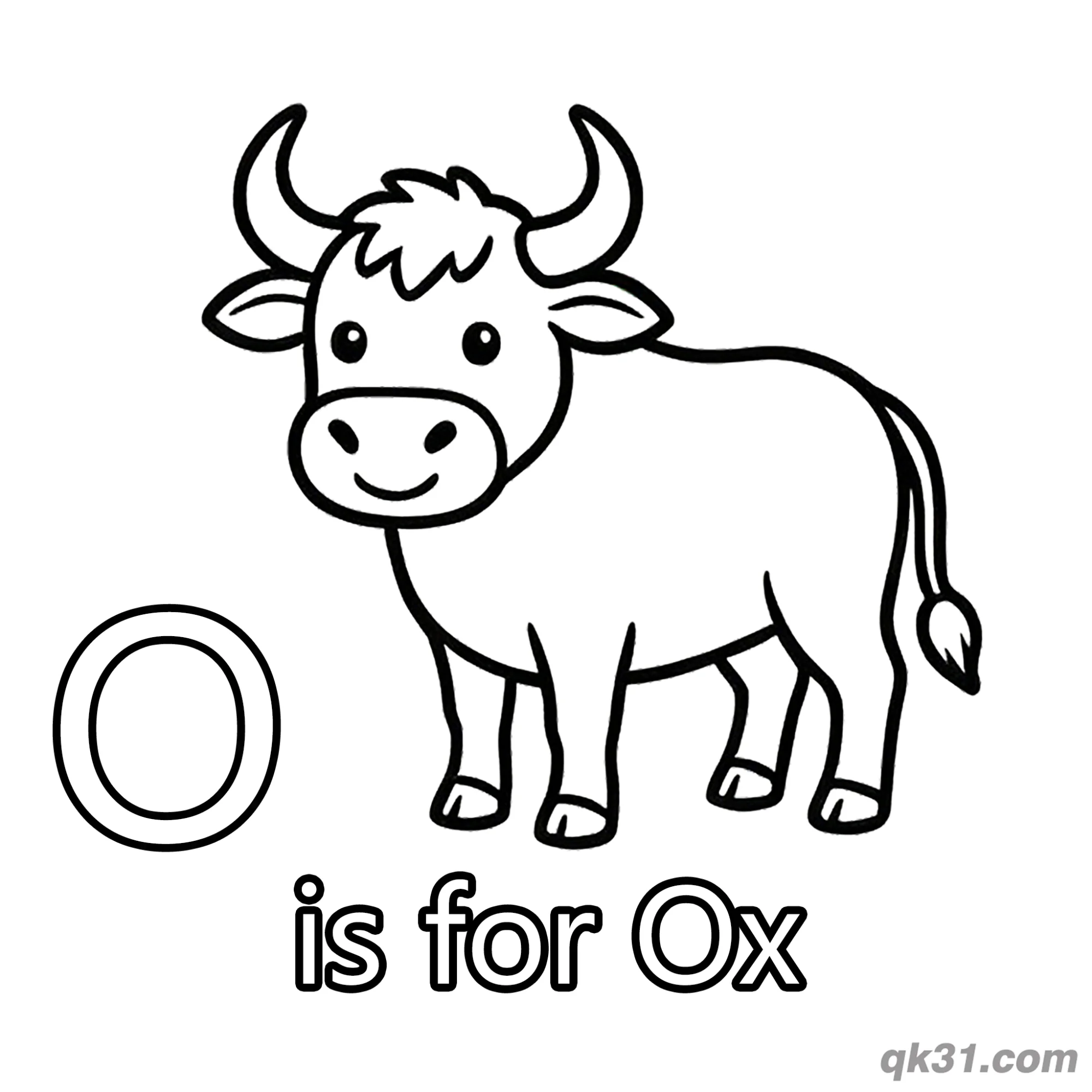 Letter O is for Ox Coloring Page Strong Farm Animal Printable for Kids – Free Printable Coloring Page for Kids and Adults