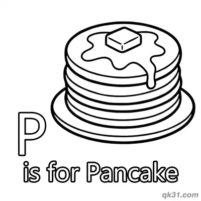 Letter P is for Pancake Coloring Page Stack of Fluffy Cakes Printable for Kids