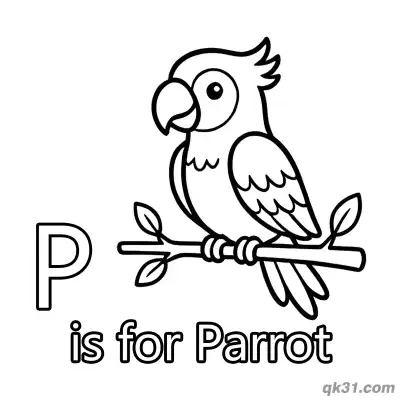 Letter P is for Parrot Coloring Page Colorful Bird on Branch Worksheet for Kids