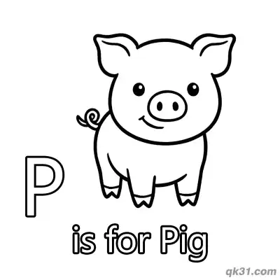 Letter P is for Pig Coloring Page Cute Farm Animal Worksheet for Kindergarten