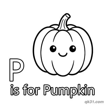 Letter P is for Pumpkin Coloring Page Fall Harvest Printable with Cute Face