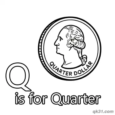 Letter Q is for Quarter Coloring Page US Coin Money Printable Worksheet