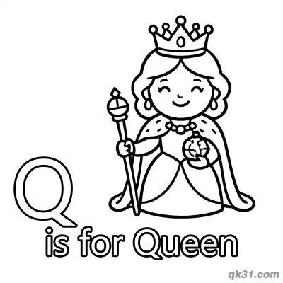Letter Q is for Queen Coloring Page Royal Crown and Scepter Worksheet for Toddlers
