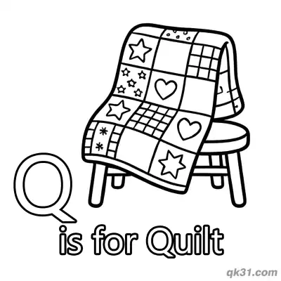 Letter Q is for Quilt Coloring Page Patchwork Bedspread Printable for Kids