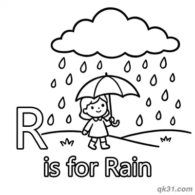 Letter R is for Rain Coloring Page Cloud and Umbrella Activity Sheet