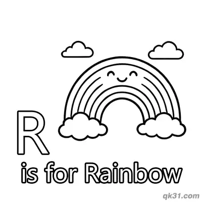 Letter R is for Rainbow Coloring Page Smiling Weather Printable for Kids