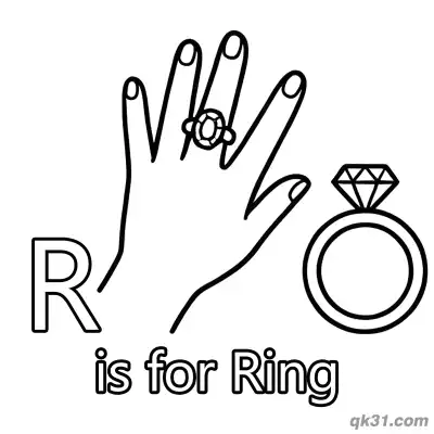 Letter R is for Ring Coloring Page Diamond Jewelry Printable for Toddlers