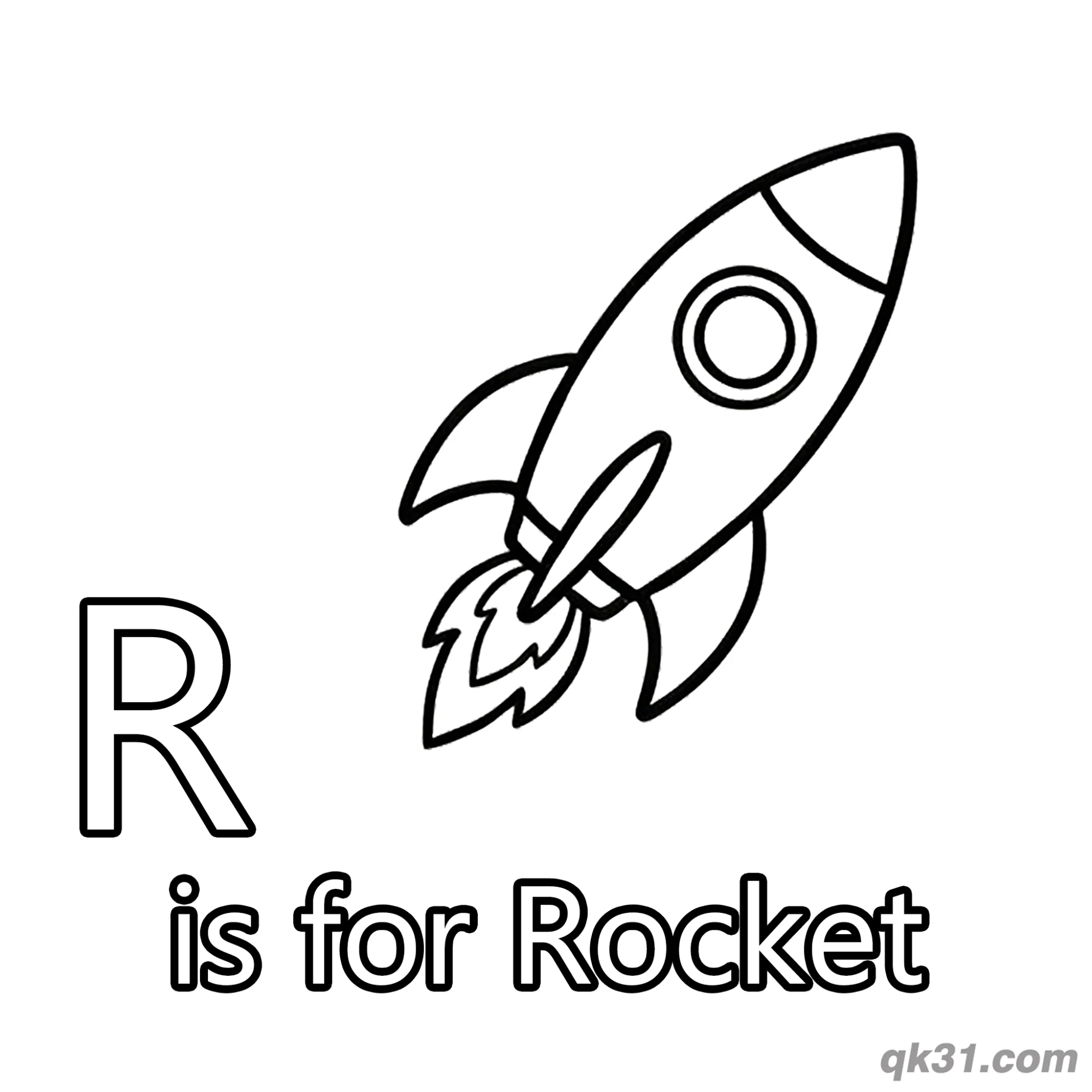 Letter R is for Rocket Coloring Page Outer Space Ship Printable for Kids – Free Printable Coloring Page for Kids and Adults