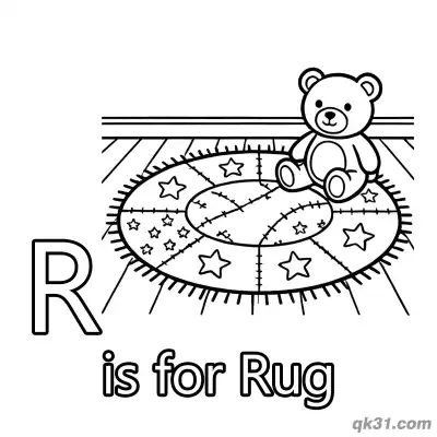 Free printable Letter R is for Rug Coloring Page Cozy Carpet with Teddy Bear Worksheet coloring page