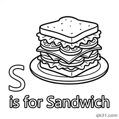 Free printable Letter S is for Sandwich Coloring Page Layered Lunch Food Activity Sheet coloring page