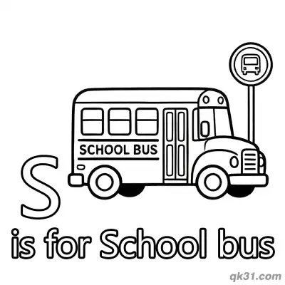 Free printable Letter S is for School Bus Coloring Page Yellow Vehicle Worksheet for Kids coloring page