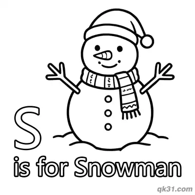 Free printable Letter S is for Snowman Coloring Page Winter Holiday Printable for Kids coloring page