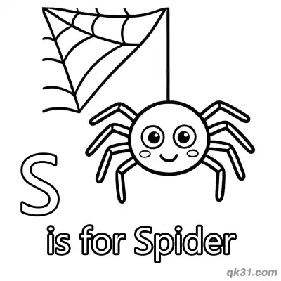 Free printable Letter S is for Spider Coloring Page Cute Bug Web Activity Sheet coloring page