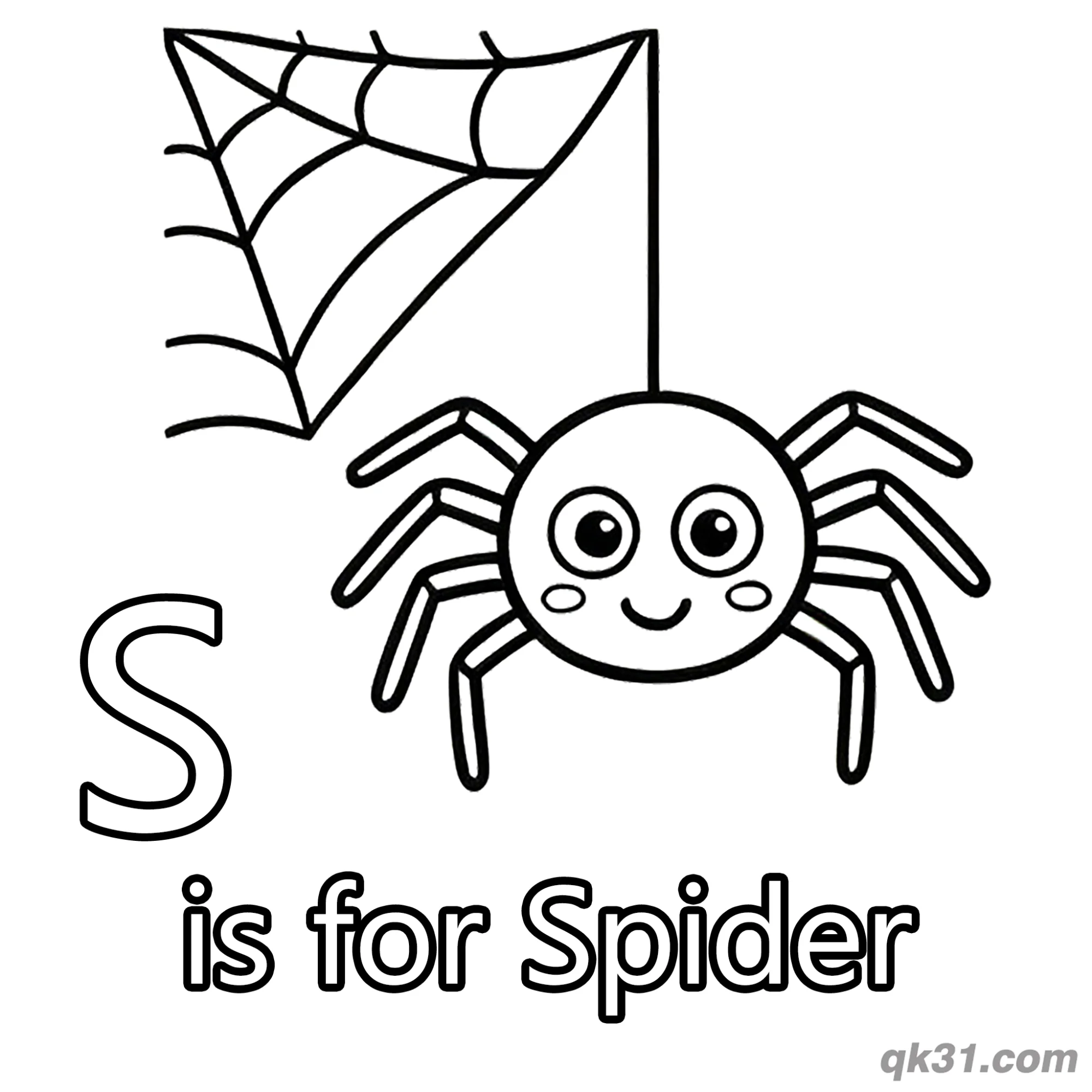 Letter S is for Spider Coloring Page Cute Bug Web Activity Sheet – Free Printable Coloring Page for Kids and Adults