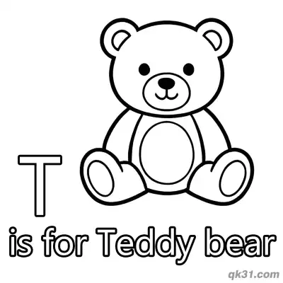 Letter T is for Teddy Bear Coloring Page Cute Stuffed Toy Printable for Kids