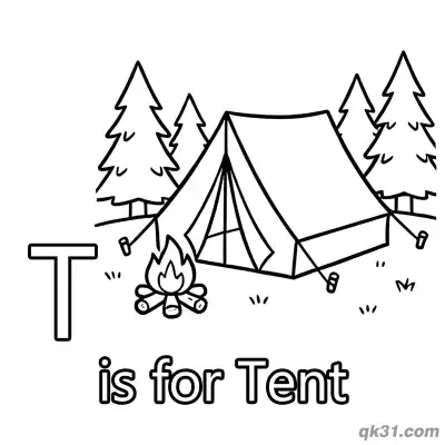 Letter T is for Tent Coloring Page Outdoor Camping Worksheet for Toddlers