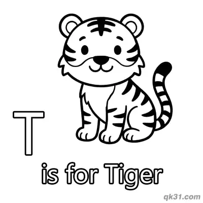 Letter T is for Tiger Coloring Page Striped Wild Animal Activity Printable