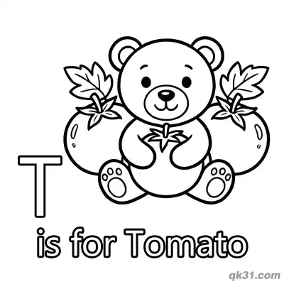 Letter T is for Tomato Coloring Page Red Fruit Vegetable Worksheet for Kids
