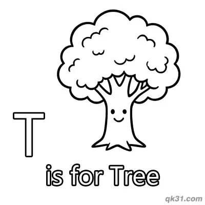 Letter T is for Tree Coloring Page Smiling Nature Plant Printable