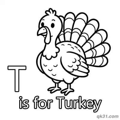 Letter T is for Turkey Coloring Page Thanksgiving Bird Activity Sheet