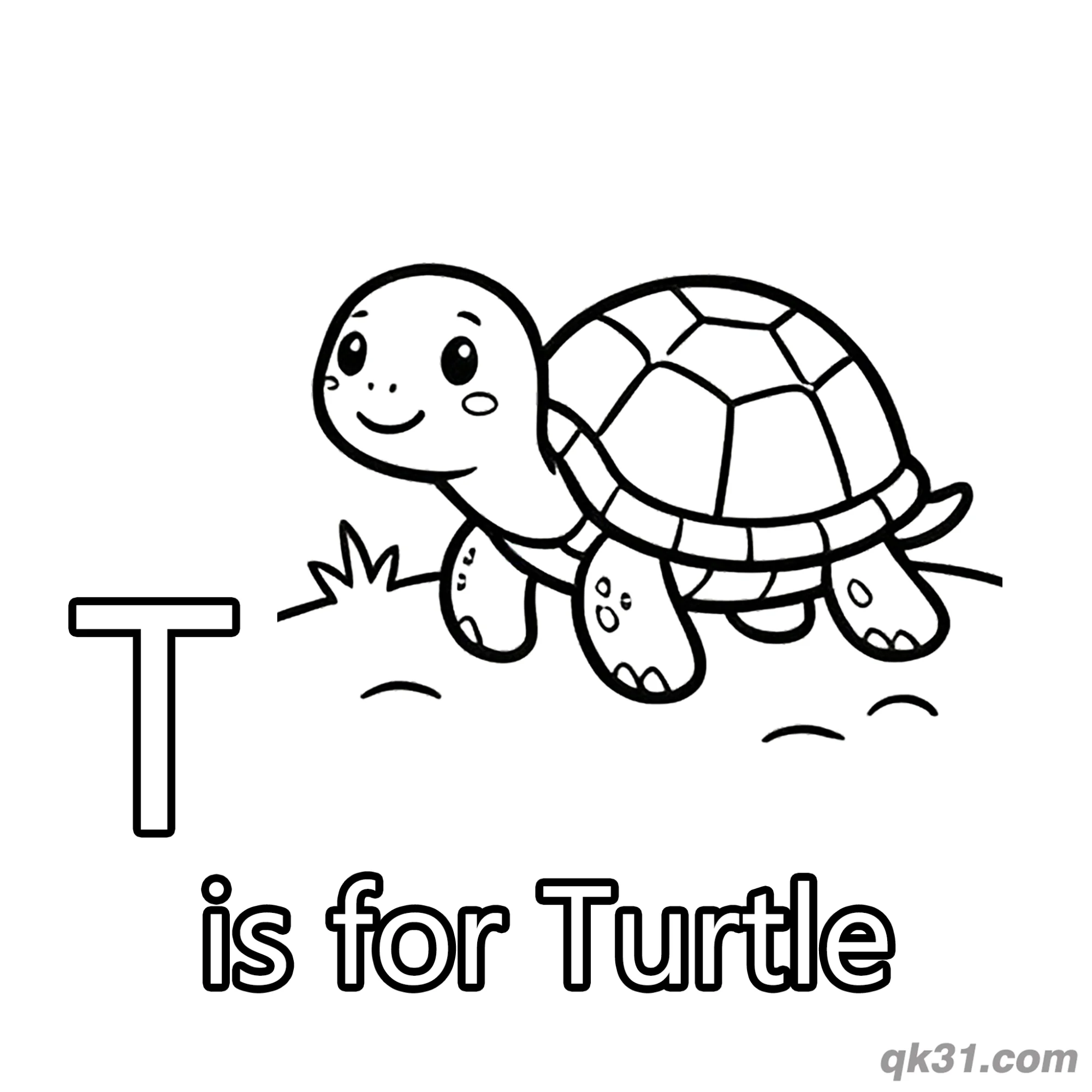Letter T is for Turtle Coloring Page Slow Reptile Printable for Preschoolers – Free Printable Coloring Page for Kids and Adults