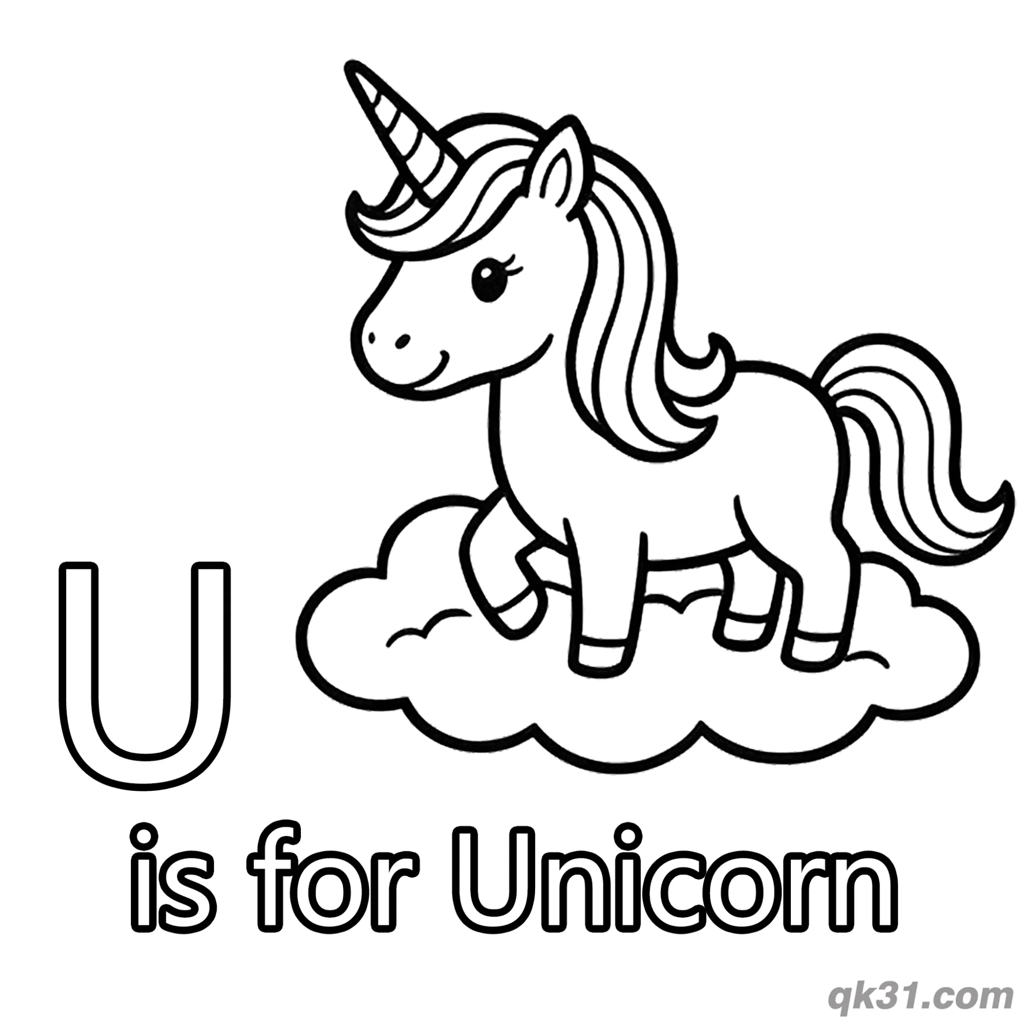 Letter U is for Unicorn Coloring Page Magical Fantasy Animal Printable – Free Printable Coloring Page for Kids and Adults