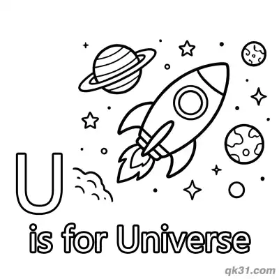 Letter U is for Universe Coloring Page Outer Space Rocket Printable