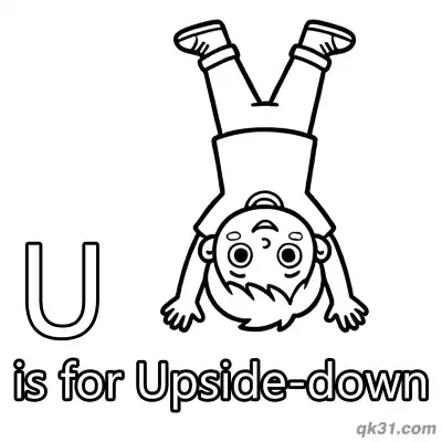 Letter U is for Upside Down Coloring Page Funny Boy Handstand Printable