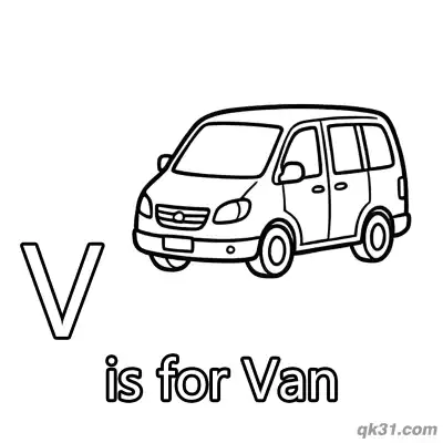 Letter V is for Van Coloring Page Cartoon Minibus Vehicle Activity Sheet