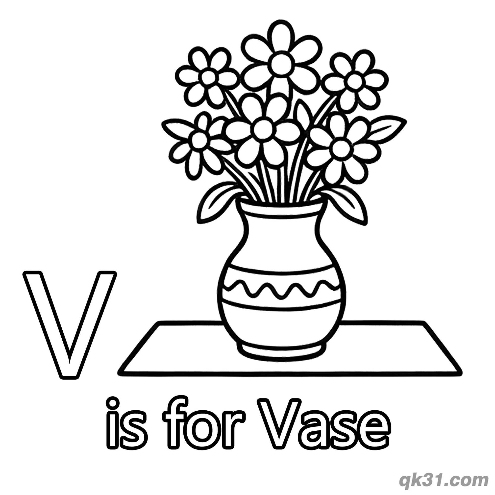 Letter V is for Vase Coloring Page Flower Arrangement Home Decor Printable – Free Printable Coloring Page for Kids and Adults