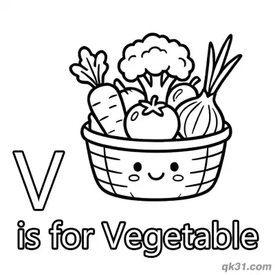 Letter V is for Vegetable Coloring Page Cute Basket of Healthy Food Worksheet