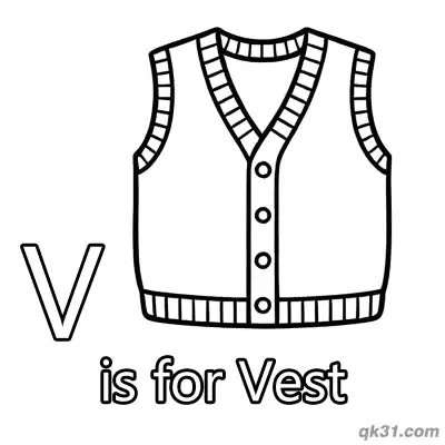 Letter V is for Vest Coloring Page Knitted Clothing Activity Sheet for Toddlers