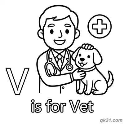 Letter V is for Vet Coloring Page Doctor with Puppy Pet Care Printable