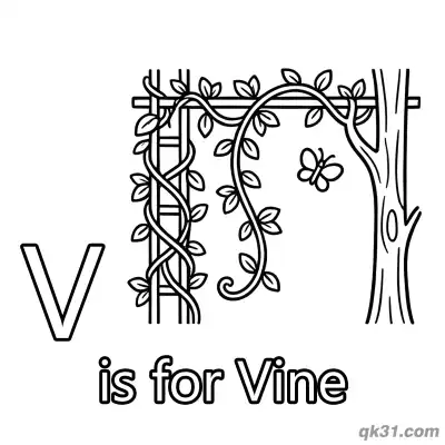Letter V is for Vine Coloring Page Climbing Plant with Butterfly Worksheet