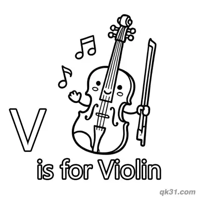 Letter V is for Violin Coloring Page Musical Instrument with Smile Printable