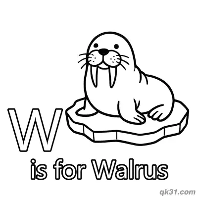 Letter W is for Walrus Coloring Page Arctic Animal Printable for Kids