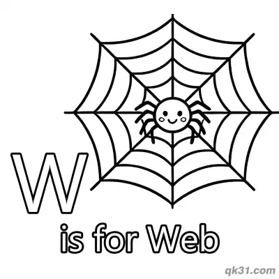 Letter W is for Web Coloring Page Spider Net Animal Worksheet