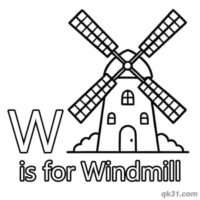 Letter W is for Windmill Coloring Page Rural Building Activity Sheet