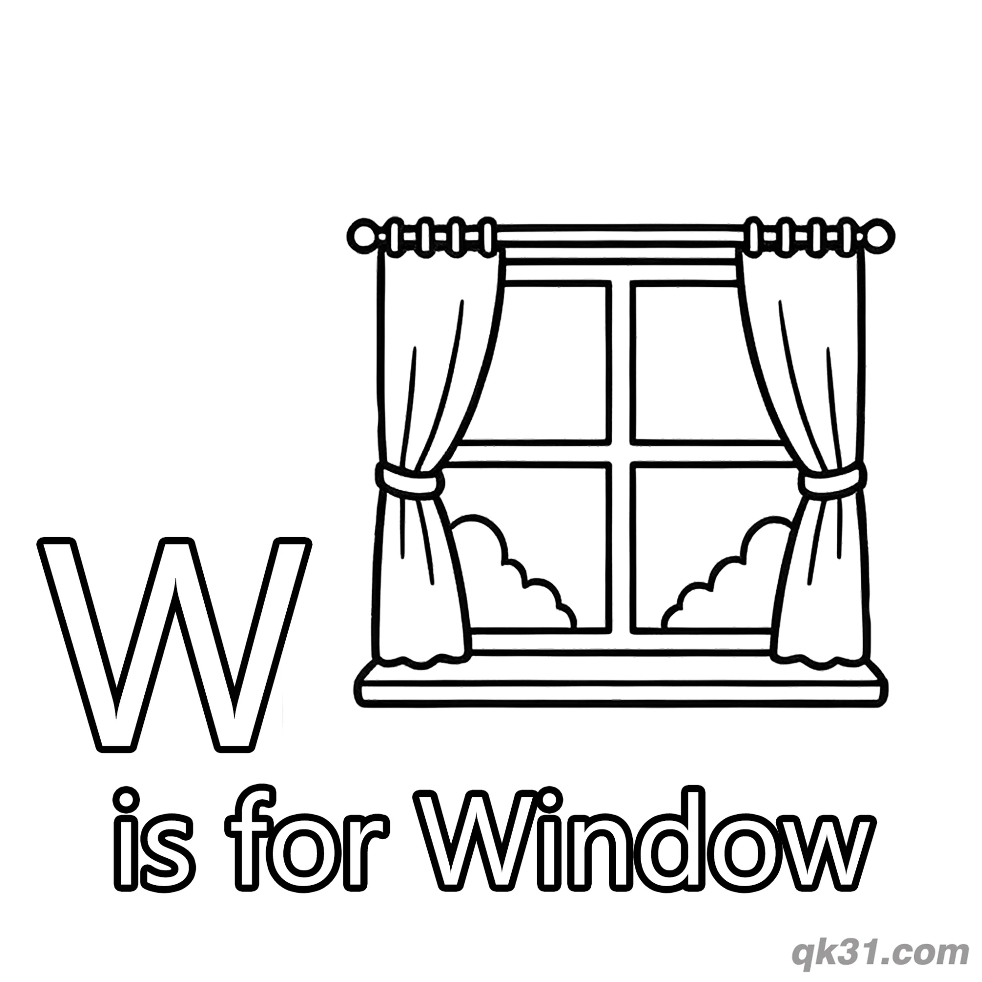 Letter W is for Window Coloring Page Home Decor Printable for Kids – Free Printable Coloring Page for Kids and Adults