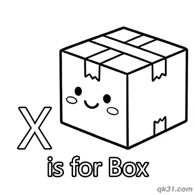 Free printable Letter X is for Box Coloring Page Cute Smiling Carton Printable for Kids coloring page