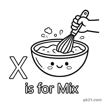 Free printable Letter X is for Mix Coloring Page Baking Bowl with Whisk Worksheet coloring page