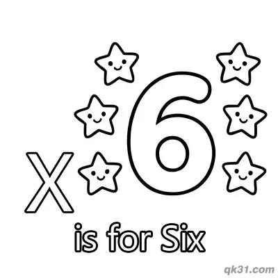 Free printable Letter X is for Six Coloring Page Number Recognition with Stars Worksheet coloring page
