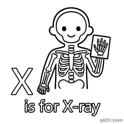 Free printable Letter X is for X-ray Coloring Page Skeleton Hand Medical Printable coloring page